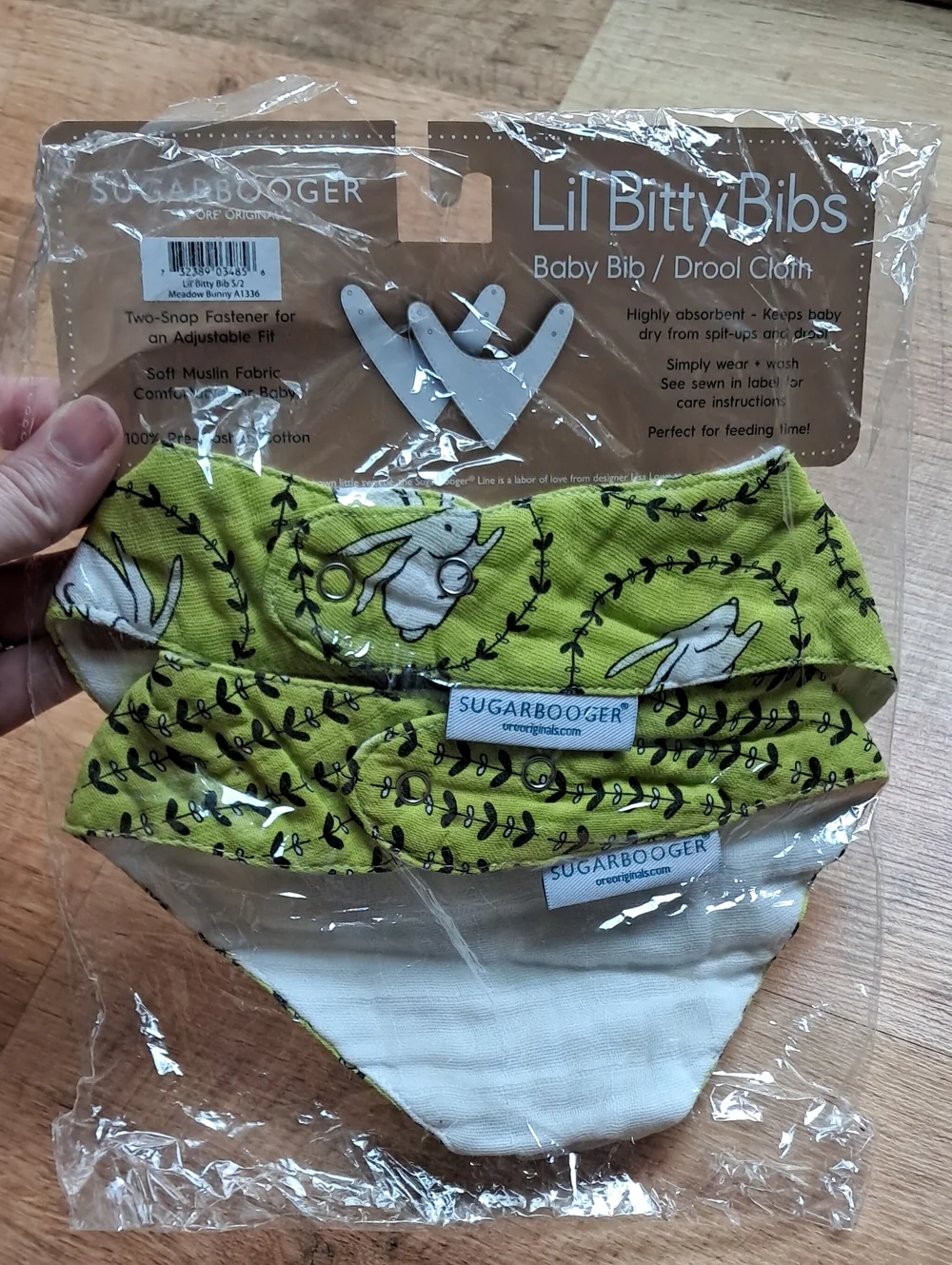 Sugarbooger Lil Bitry Bibs Lime Bunny Print Baby Bibs - Set of 2